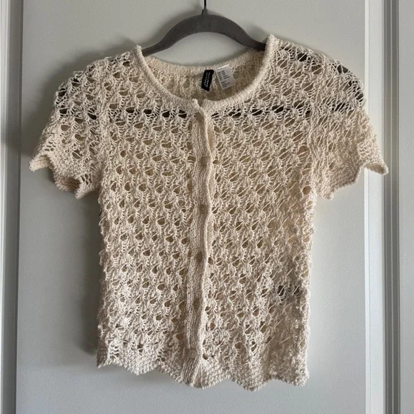 Divided Ivory Crochet Knit Top - Picture 6 of 13